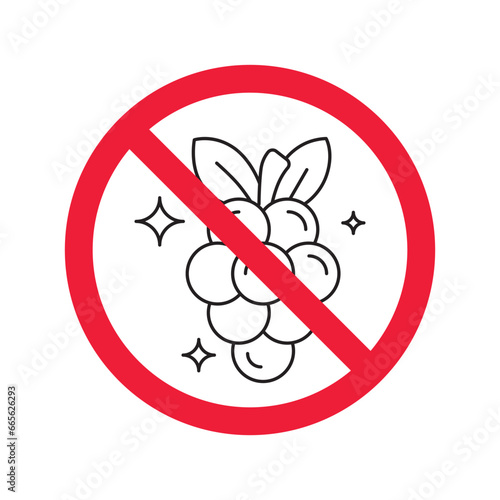 Forbidden Prohibited Warning, caution, attention, restriction label danger. No grape vector icon. Do not eat grape sign design. No grape fruit symbol flat pictogram.