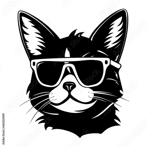 cool Japanese Bobtail cat wearing sunglasses vector , ai generated © Natworanat