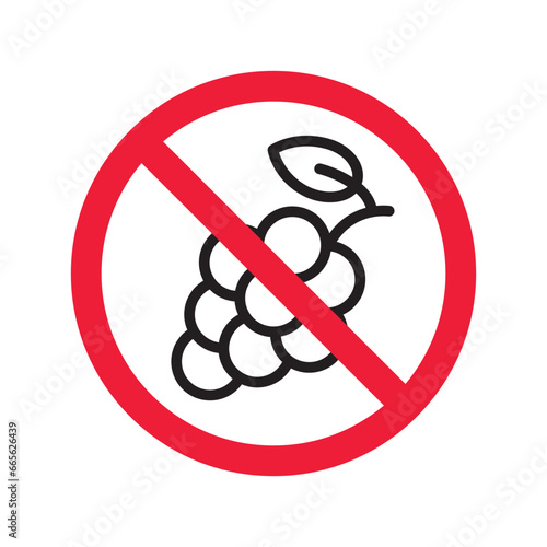 Forbidden Prohibited Warning, caution, attention, restriction label danger. No grape vector icon. Do not eat grape sign design. No grape fruit symbol flat pictogram.
