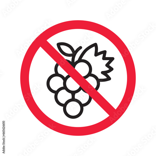 Forbidden Prohibited Warning, caution, attention, restriction label danger. No grape vector icon. Do not eat grape sign design. No grape fruit symbol flat pictogram.