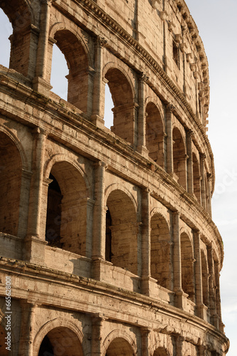 colosseum, ancient monument in detail of the arches in Rome, Italy