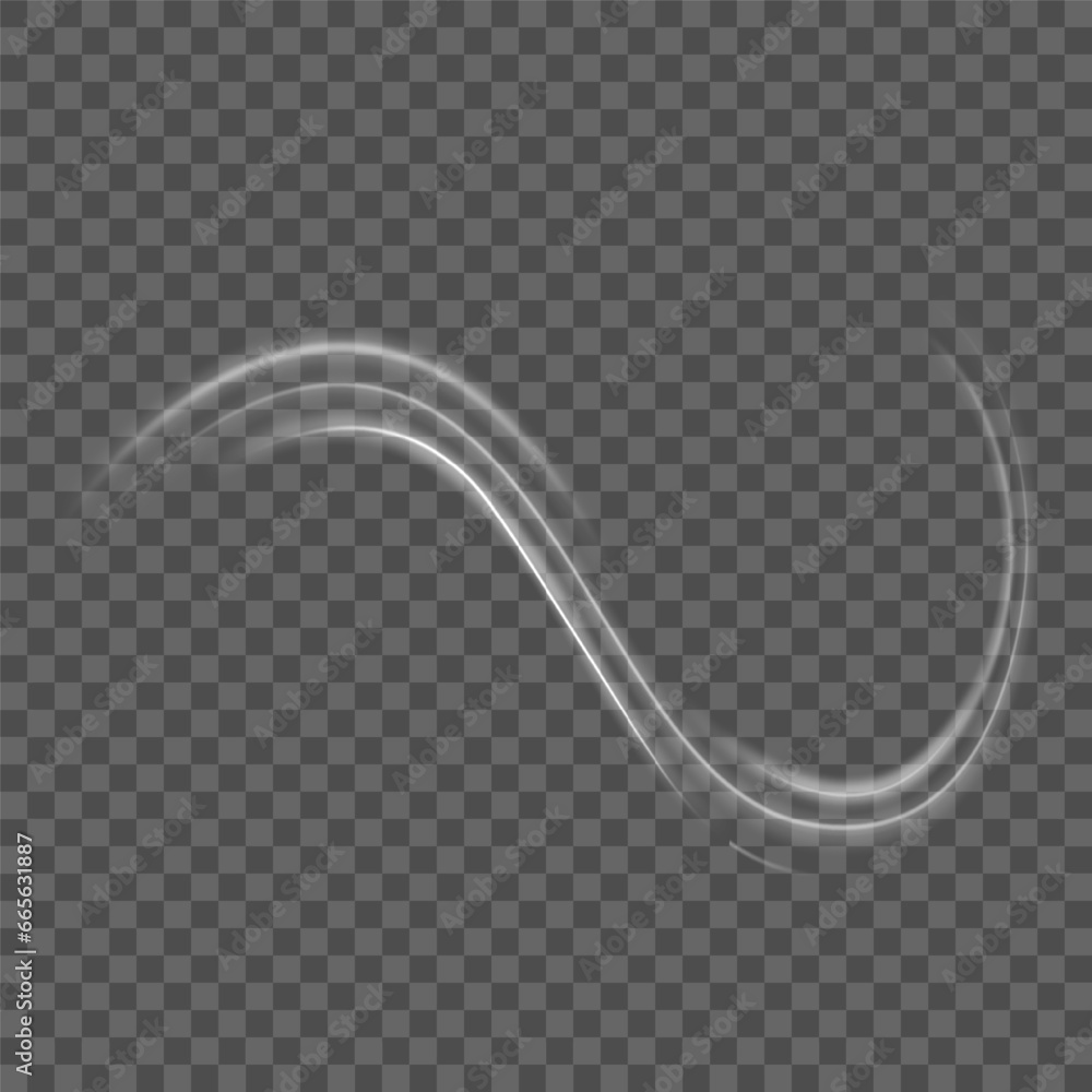 Curve light effect of motion wave. Dynamic white trail, fire path trace