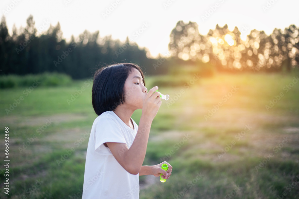 Portrait of funny lovely little girl blowing soap bubbles Portrait of funny lovely little girl blowing soap bubbles