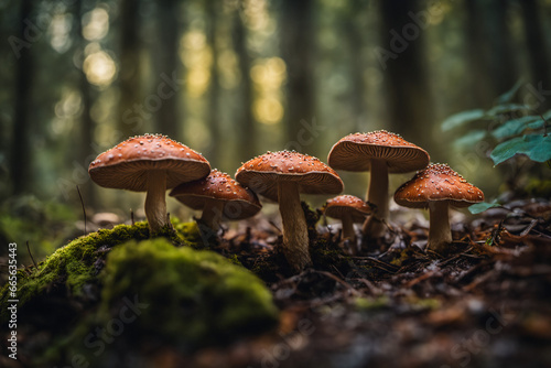 Orange Mushrooms Emerge in Abundance in a mossy forest