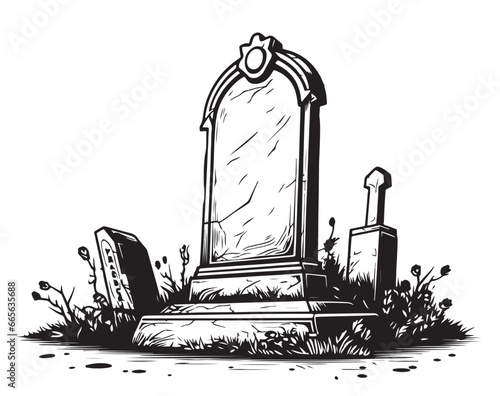 Grave retro sketch hand drawn Vector illustration Halloween