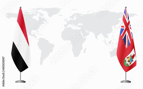 Yemen and Bermuda flags for official meeting