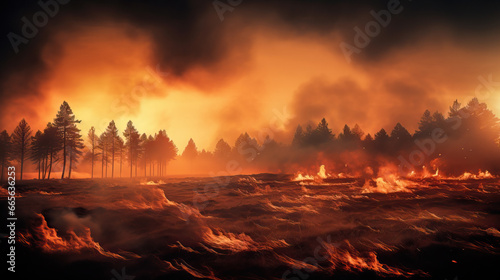 Wild forest fire in the woods created with Generative AI technology © Edi