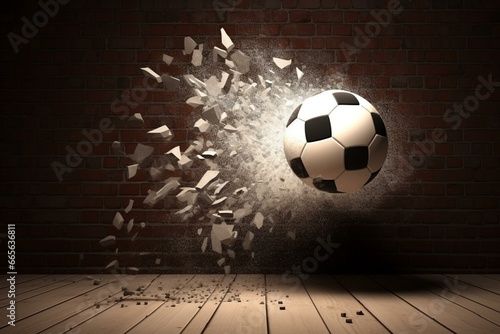 A powerful soccer ball smashes the wall using immense force. Generative AI