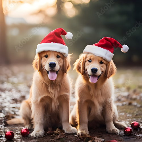 golden retriever with christmas hat