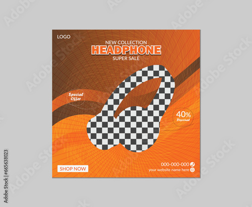 Modern and elegant wireless headphone brand product for social media post template