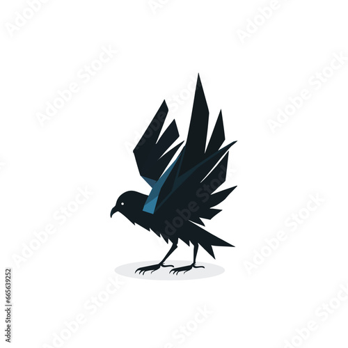 geometric low poly, geometric flying crow bird vector, black and white isolated for logo.