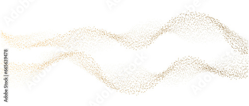Abstract random dot particles wavy flowing by gold gradient curve shape isolated on transparent background. Vector in concept luxury, technology, science, music, modern.