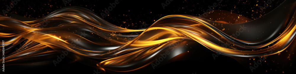 Obraz premium Black and gold abstract wavy liquid background.