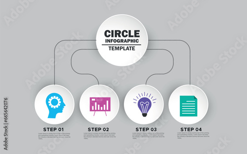 Circular layout diagram with 4 list of steps, circular layout diagram infographic element template