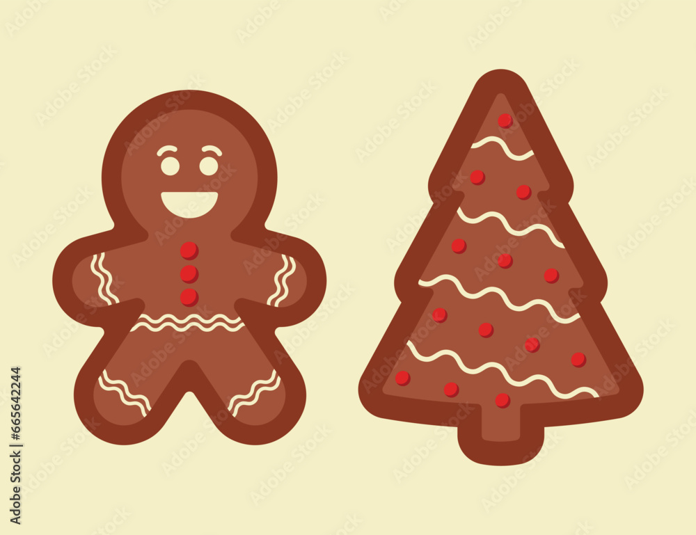 vector flat design gingerbread man and christmas tree cookies vector flat design gingerbread man and christmas tree cookies