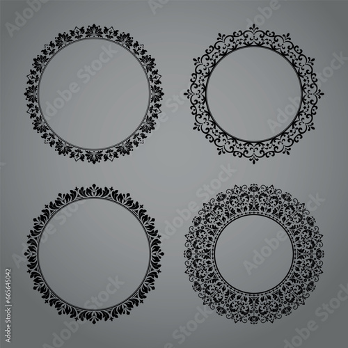 Set of decorative frames Elegant vector element for design in Eastern style, place for text. Floral black and gray borders. Lace illustration for invitations and greeting cards