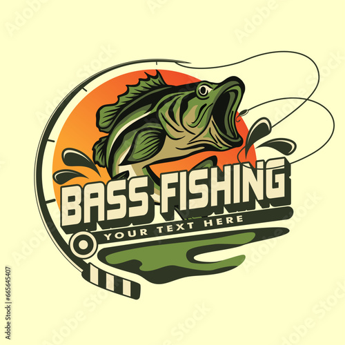 bass fishing logo design template illustration bass fish jumping. Sport fishing Logo