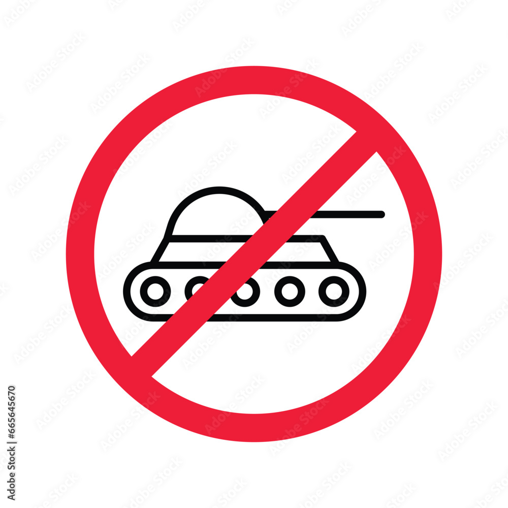 Forbidden Prohibited Warning, caution, attention, restriction label danger. No Tank vector icon. Do not use Military tank sign design. Tank symbol flat pictogram Forbidden Prohibited Warning, caution, attention, restriction label danger. No Tank vector icon. Do not use Military tank sign design. Tank symbol flat pictogram