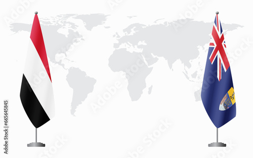 Yemen and Saint Helena flags for official meeting