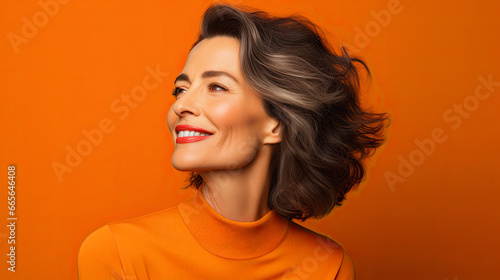 Portrait of a Mature Beautiful Woman on a clean Background with Space for Copy