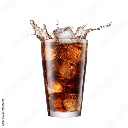 glass of cola with splashes isolated on white background, ai generated photo