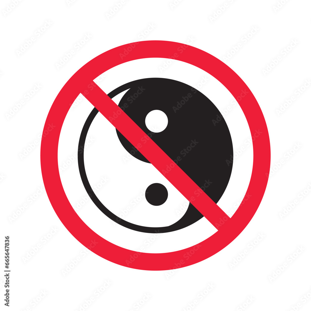 Prohibited yin yang vector icon. No yin-yang icon. Forbidden buddism icon. No ying yang sign. Warning, caution, attention, restriction, danger flat sign design symbol pictogram Prohibited yin yang vector icon. No yin-yang icon. Forbidden buddism icon. No ying yang sign. Warning, caution, attention, restriction, danger flat sign design symbol pictogram