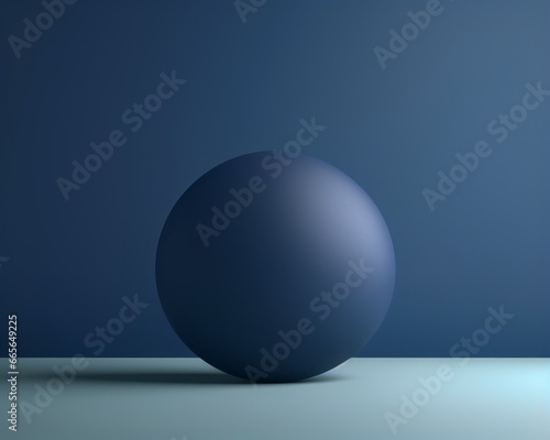 Geometric, round, ball shaped object on floor in blue color. Minimal concept of a mockup for product or object presentation or advertising printing and copy space