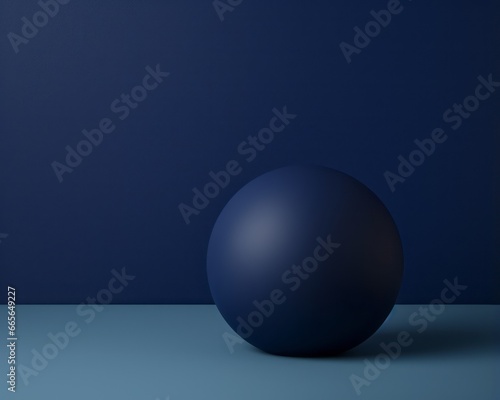 Geometric, round, ball shaped object on floor in blue color. Minimal concept of a mockup for product or object presentation or advertising print and copy space