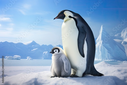 Two adorable penguins posing side by side created with Generative AI technology