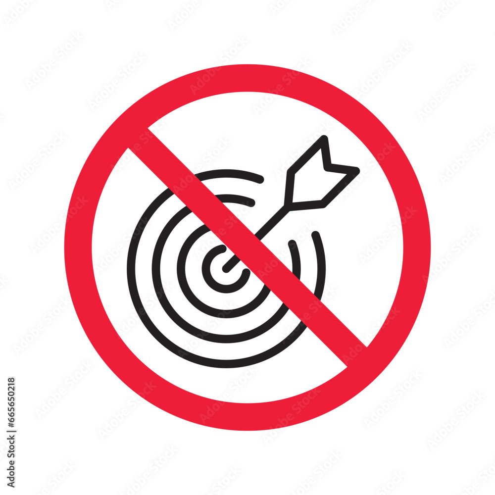 Prohibited aiming vector icon. No aim icon. Forbidden aim icon. Warning, caution, attention, restriction, danger flat sign design. Target symbol
