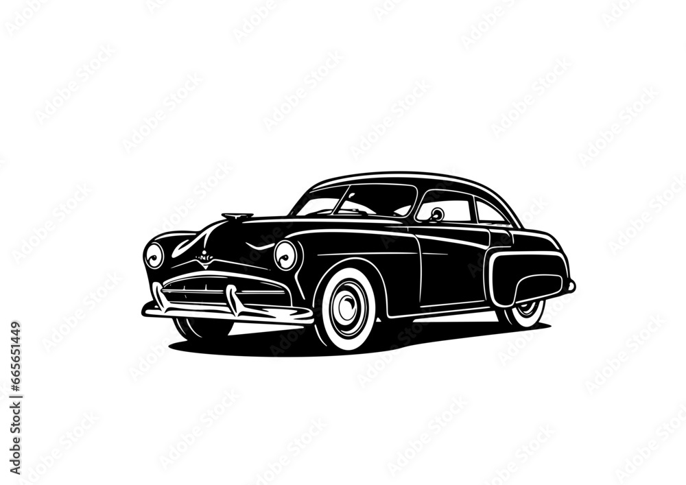Fototapeta premium Vector Illustration of a Classic car with lines drawing for logo,icon, black and white 