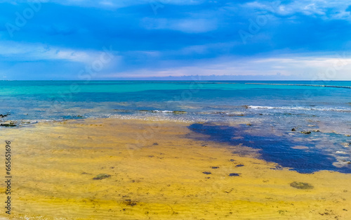 Fototapeta Naklejka Na Ścianę i Meble -  Tropical mexican beach clear turquoise water Playa del Carmen Mexico.