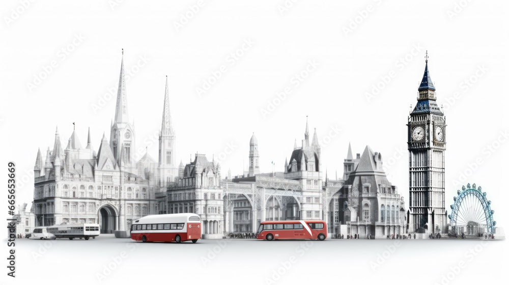 Stunning London Illustration Featuring Iconic Landmarks, Perfect for Your Design Projects and Travel-Themed Creations - obrazy, fototapety, plakaty 