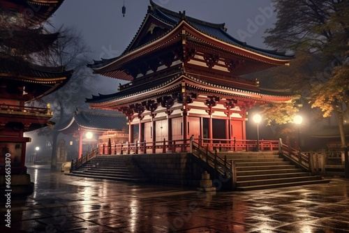 Traditional temple in Tokyo, Japan. Generative AI