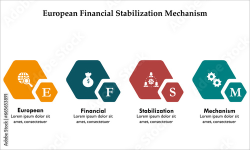 EFSM - European Financial Stabilization Mechanism acronym. Infographic template with icons and description placeholder