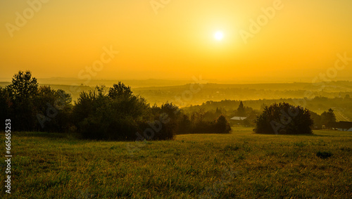 landscape, field, sunset, nature, grass, sun, tree, sunrise, meadow, autumn, morning, green, agriculture, country, farm, land