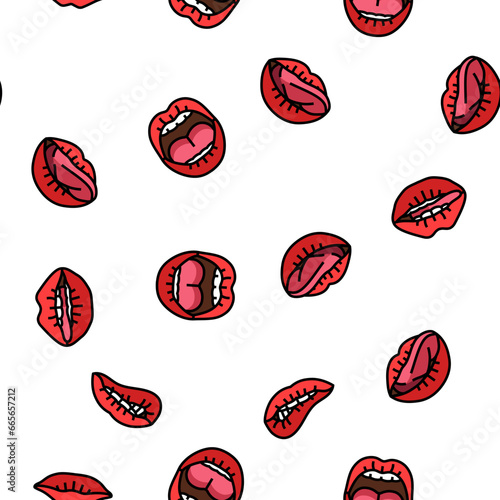 mouth character animation vector seamless pattern thin line illustration