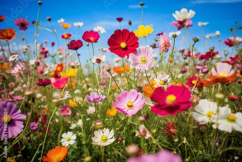 Vibrant blooms grace a wild meadow. Generative AI © Nadia