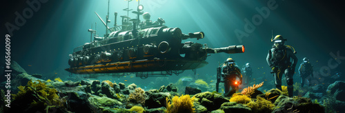 Journey Beneath the Waves: The Intriguing World of Underwater Explorers and the Secrets they Unearth - Generative AI photo