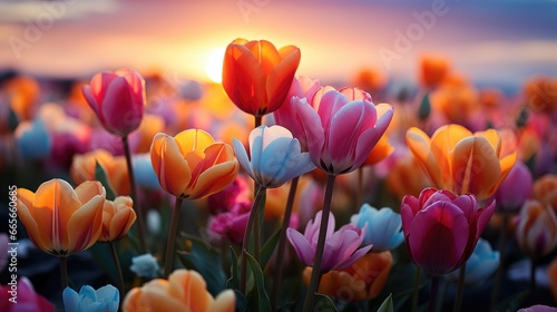 Field of colorful tulips