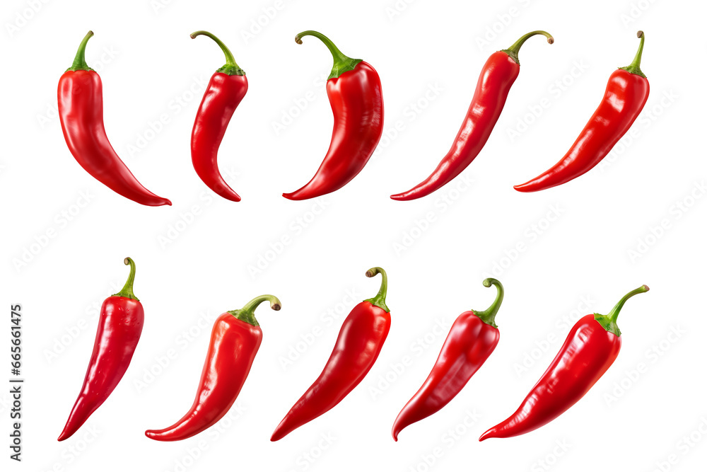 red chili peppers collection isolated on a transparent background