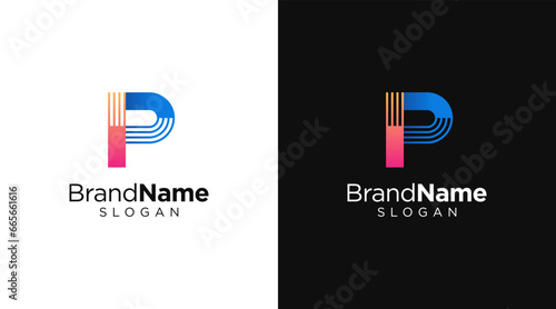 Letter P logo design for various types of businesses and company. colorful, modern, geometric, luxury letter P logo set