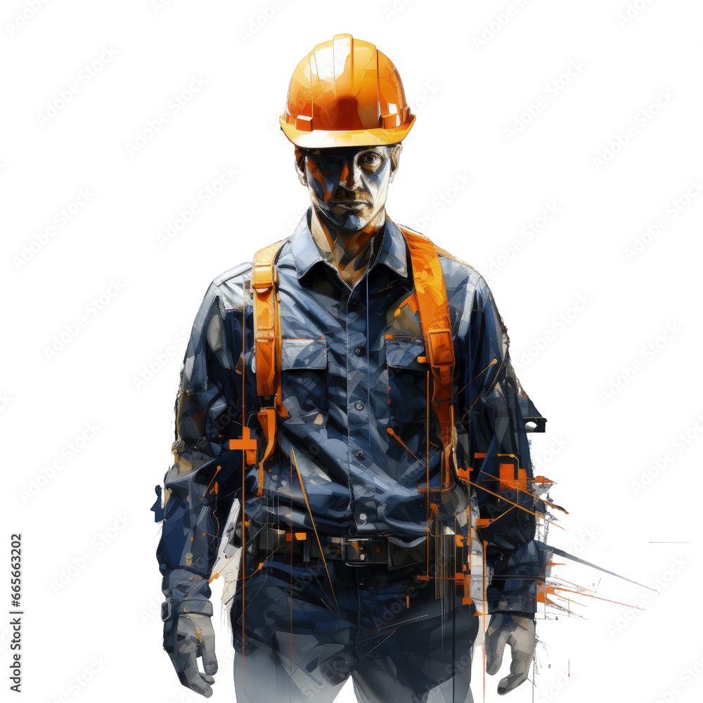 A skilled worker wearing safety gear at a construction site . Transparent background. A skilled worker wearing safety gear at a construction site . Transparent background.