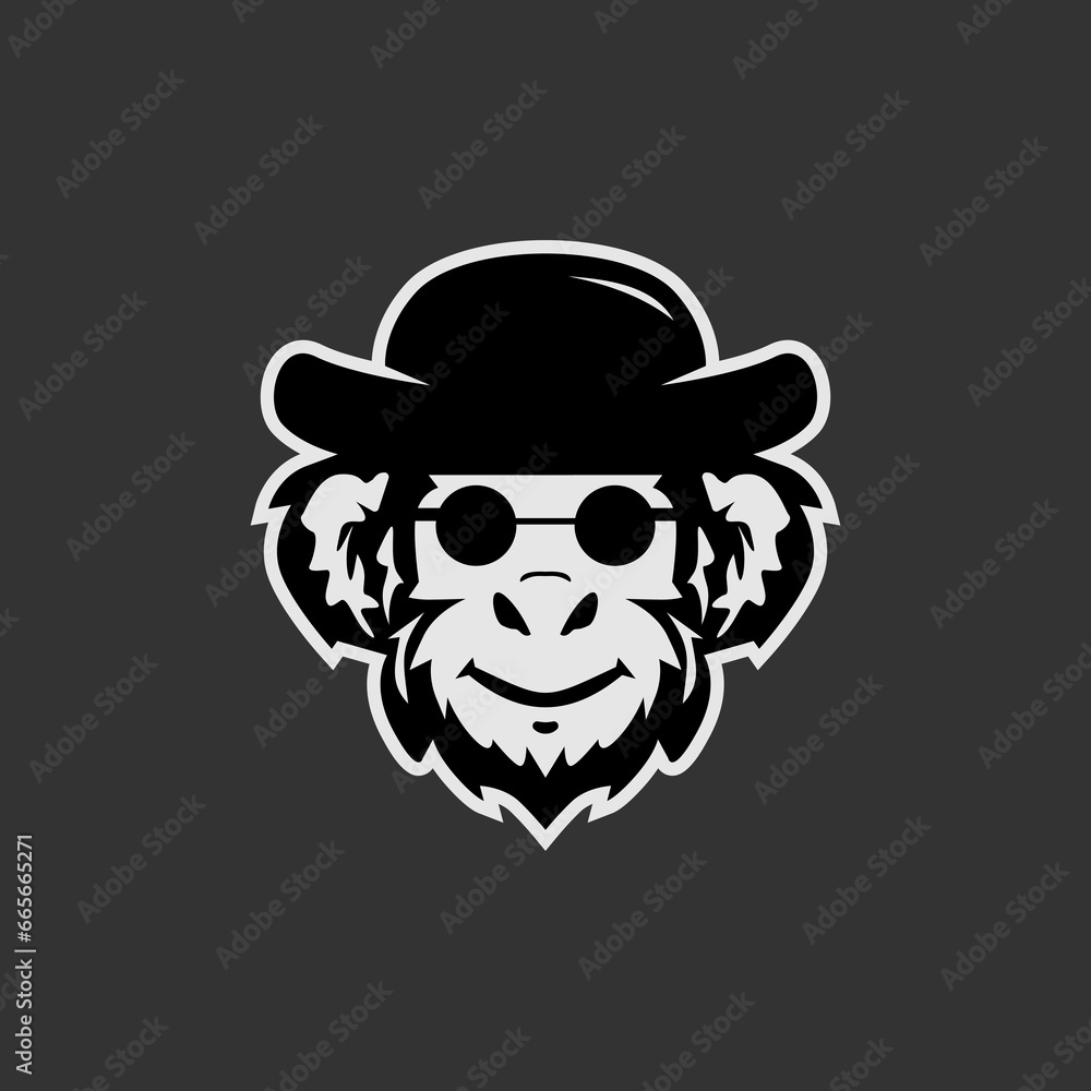 Premium minimalist monkey on vector logo icon illustration design.