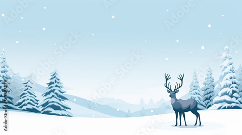 copy space  stockphoto  flat vector illustration  caratoon style  Holiday card with deer. Merry christmas and happy new year concept. Background