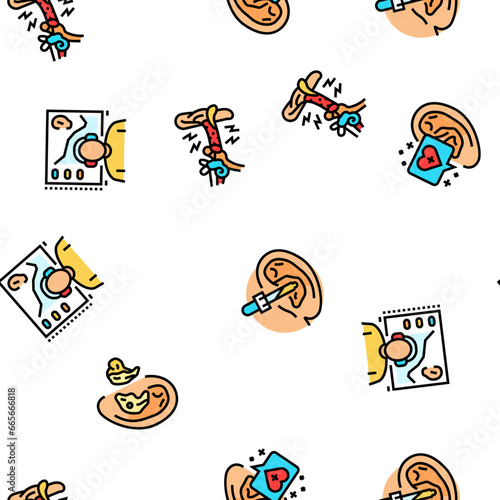 audiologist doctor ear deaf vector seamless pattern thin line illustration