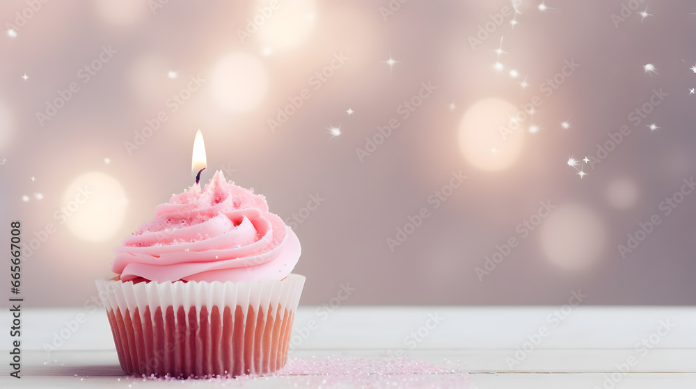 Small pink colored birthday cake with candle Small pink colored birthday cake with candle