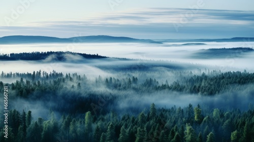 Nordic forest  forest landscape  foggy  evening time  foggy landscape in the jungle Fog and cloudy mountain tropic valley landscape aerial view  wide  misty panorama