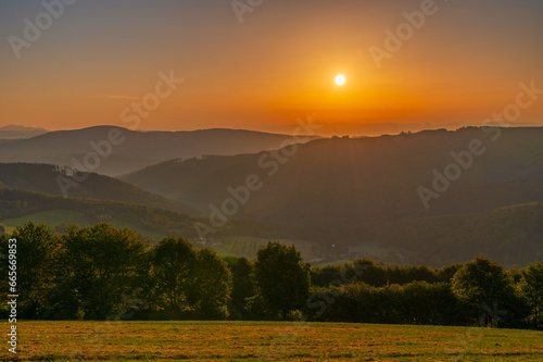 sunrise, mountains, white carpathians, forests, mountains, trees, landscape, view, panorama