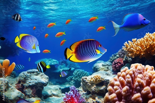 Underwater world with corals and tropical fish. © Anowar